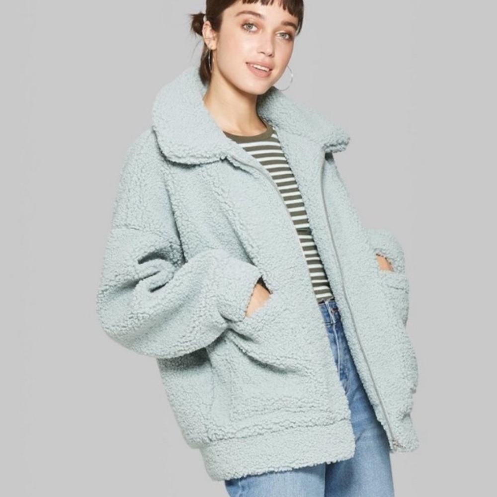 Wild Fable Teddy Coat Jacket Green Oversized Size XS/S